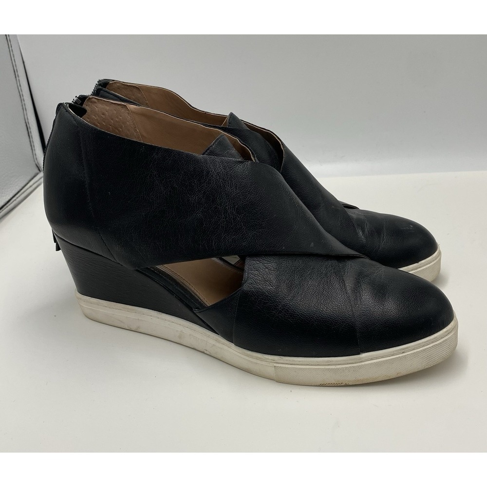 Linea Paolo Womens Leather Faith Wedge‎ Cut Out Sneakers Black Size 10 M